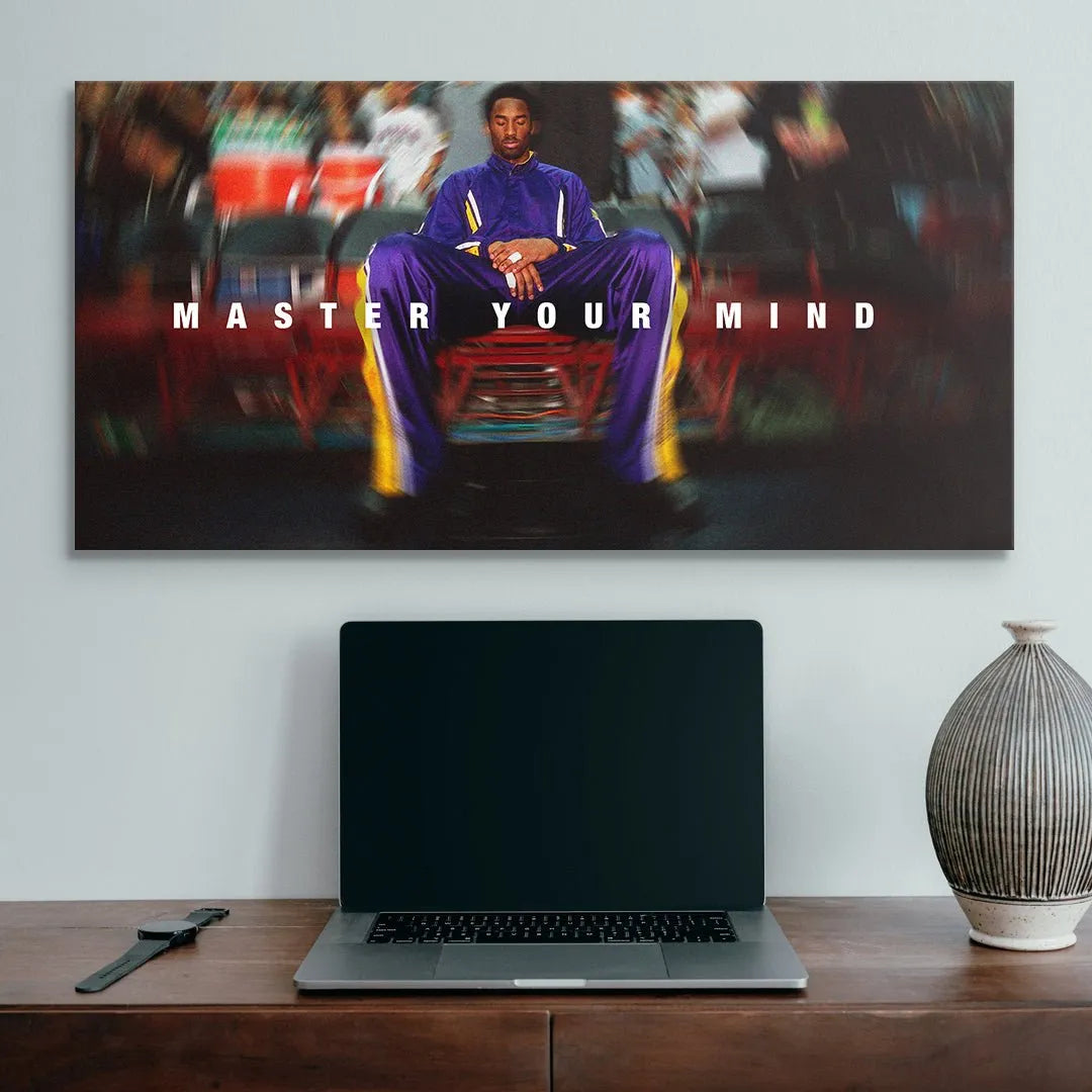 Motion-blurred background detail contrasting the focused figure in the print Kobe Bryant - Master Your Mind.