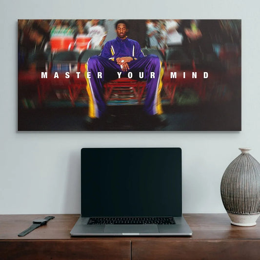 Motion-blurred background detail contrasting the focused figure in the print Kobe Bryant - Master Your Mind.