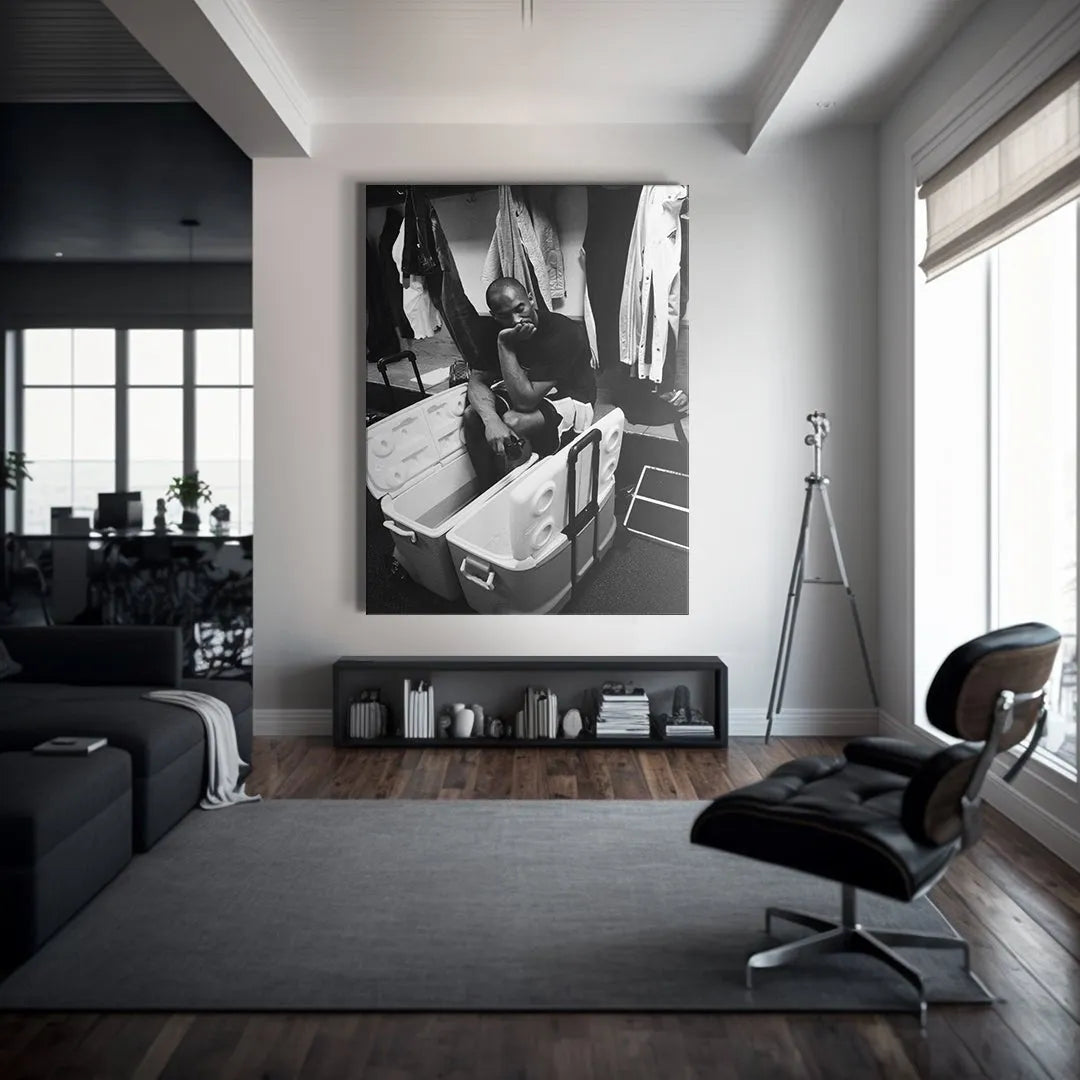 Black and white print of Kobe Bryant - On Ice focusing on his thoughtful, resting facial expression.