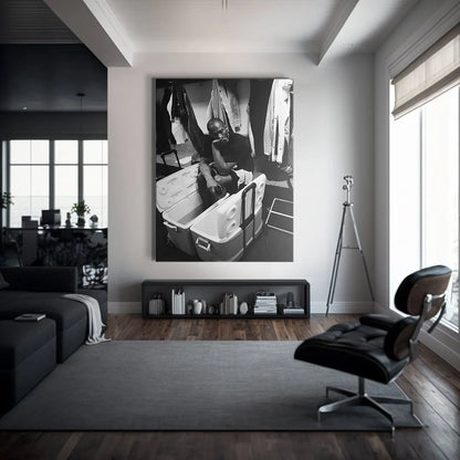 Black and white print of Kobe Bryant - On Ice focusing on his thoughtful, resting facial expression.