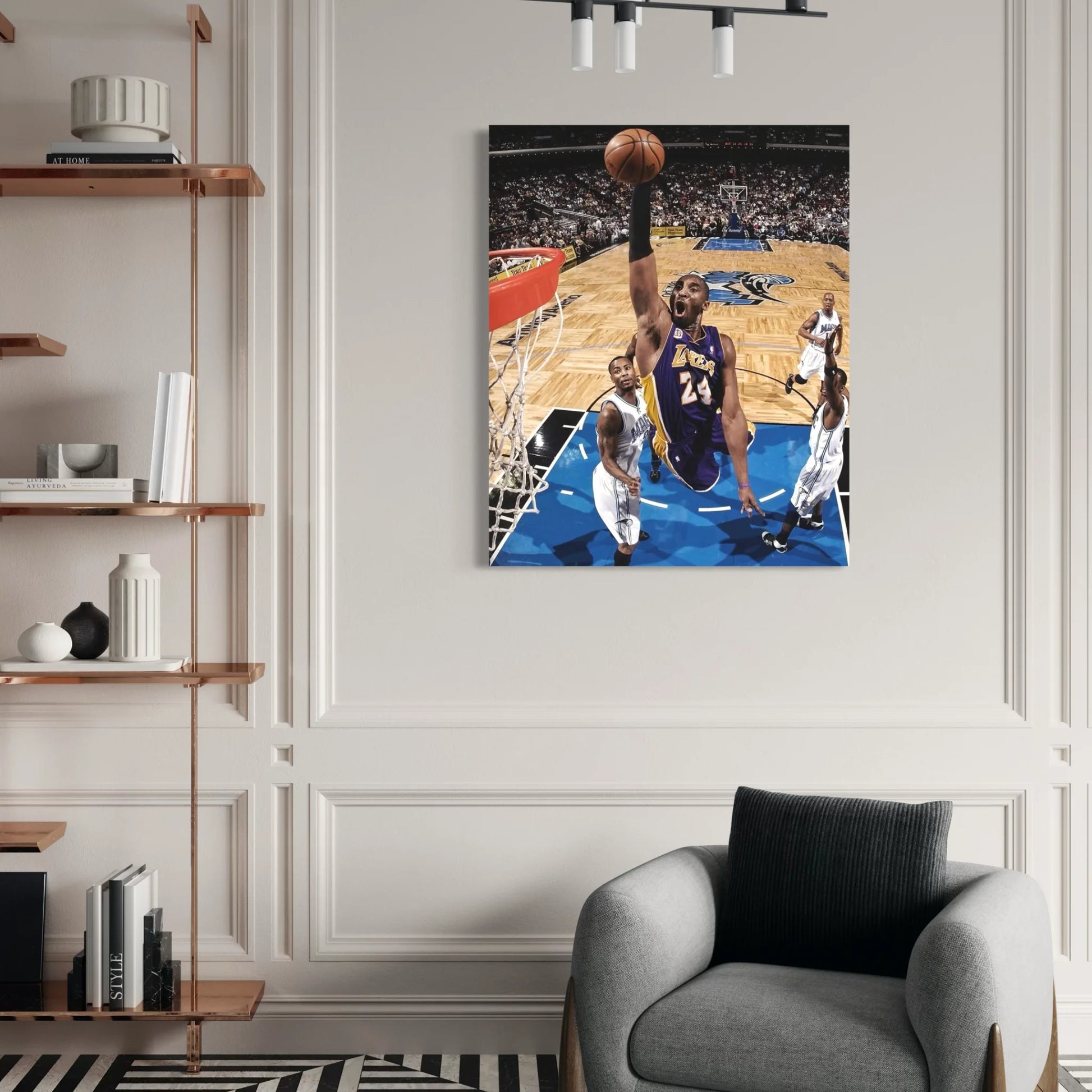 Kobe Bryant in action with Lakers – dynamic basketball poster for home decor