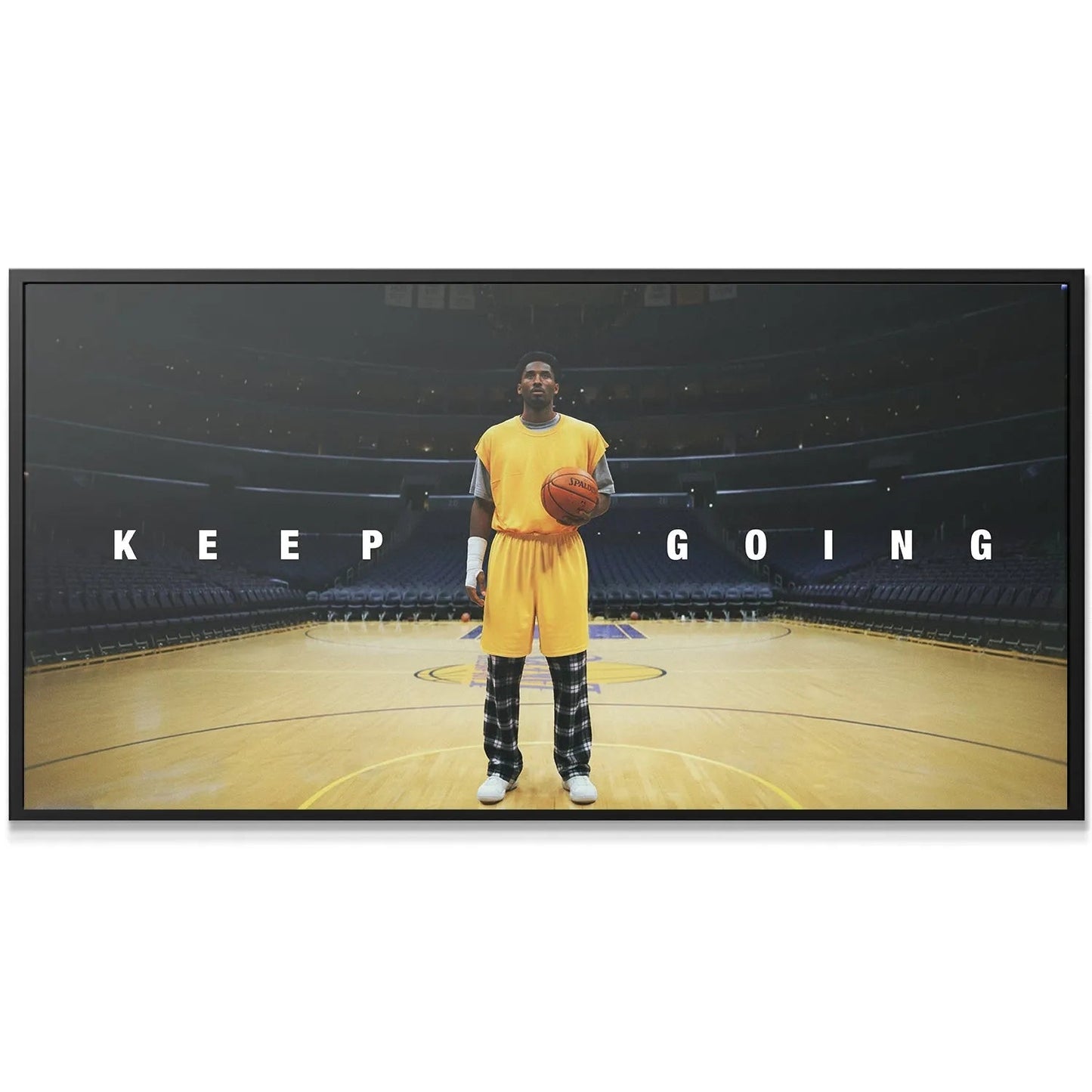 Close-up on Kobe's determined facial expression and basketball detail highlighting the resolve in 'Kobe - Keep Going'.