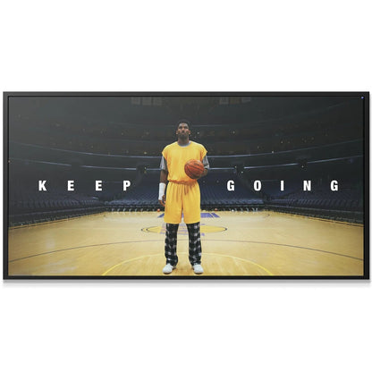 Close-up on Kobe's determined facial expression and basketball detail highlighting the resolve in 'Kobe - Keep Going'.