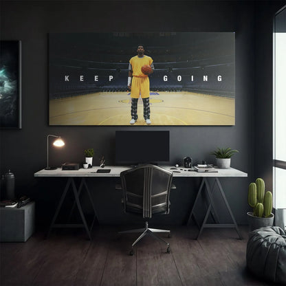 Texture detail of the Spalding basketball and Kobe's hands featured prominently in the 'Kobe - Keep Going' print.