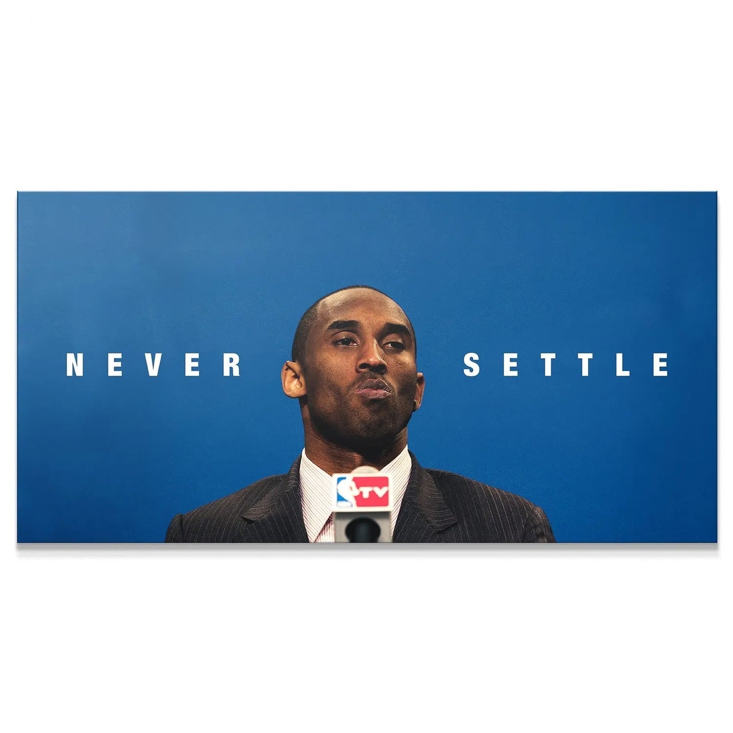 Wide horizontal view of the high-quality motivational print featuring the text: Kobe - Never Settle.