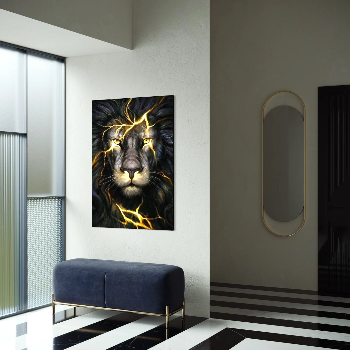 black lion with electric golden lightning design