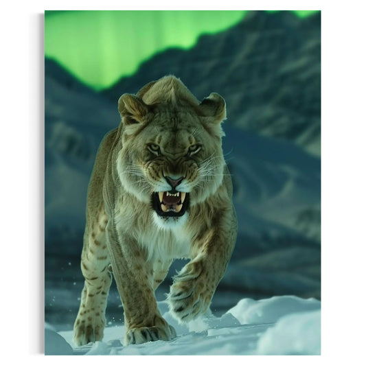 Lioness artwork on a minimalist interior wall – bold and naturalistic animal print