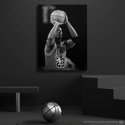 Black and white image emphasizing the Chicago Bulls #23 jersey detail worn during Michael Jordan - Eyes Closed.
