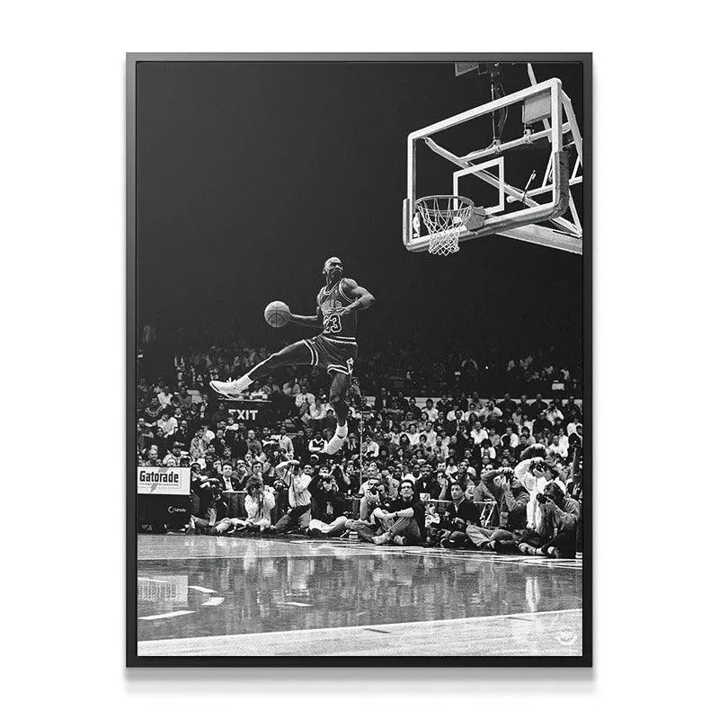 Close-up detail of Michael Jordan's focused expression mid-dunk, featured prominently in "Michael Jordan - Frozen In Time."