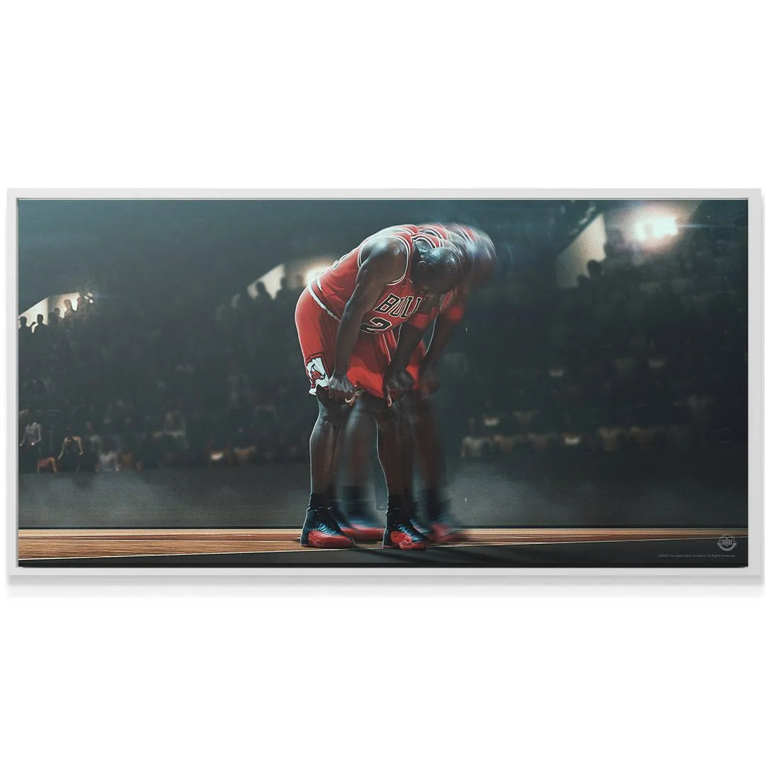 Medium shot of Michael Jordan's jersey (Bulls 23) bent over, highlighting perseverance in the 'Michael Jordan - Keep Going' piece.