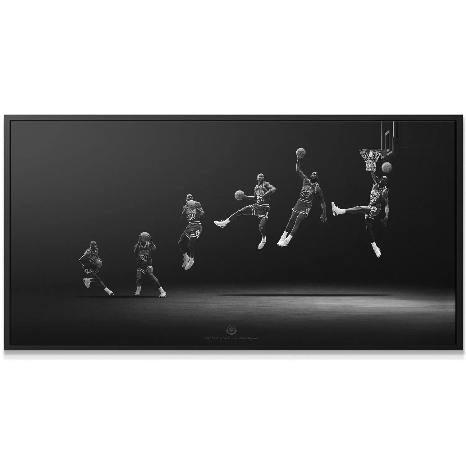 Detailed close-up of the final stages of the Michael Jordan - Motion layup near the basket.