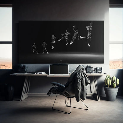 Wide angle depiction of the spotlight effect illuminating the Michael Jordan - Motion composite.