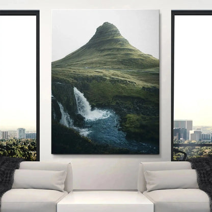 Print displayed in a bright, minimalist living room setting, highlighting the colors of '(N)iceland'.