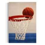Close-up of basketball texture entering the net, high-impact sports product 12 x 16 0001.