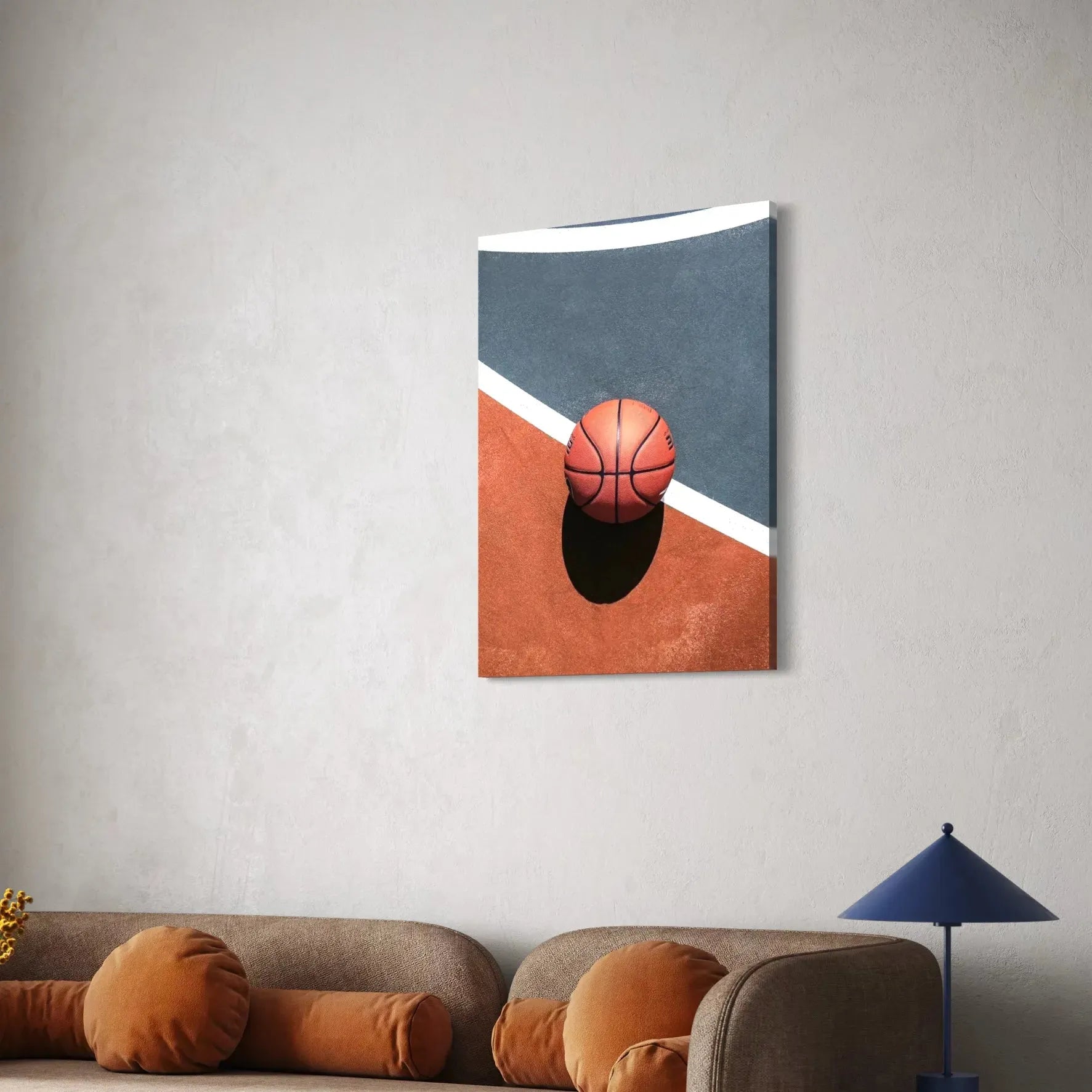 Vertical composition highlighting the sharp, dramatic shadow cast by the basketball in print 12 x 16 0023.