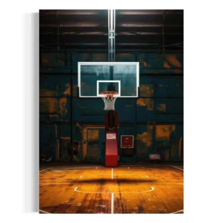 Vertical shot of moody indoor basketball court backboard print 12 x 16 (Copy).