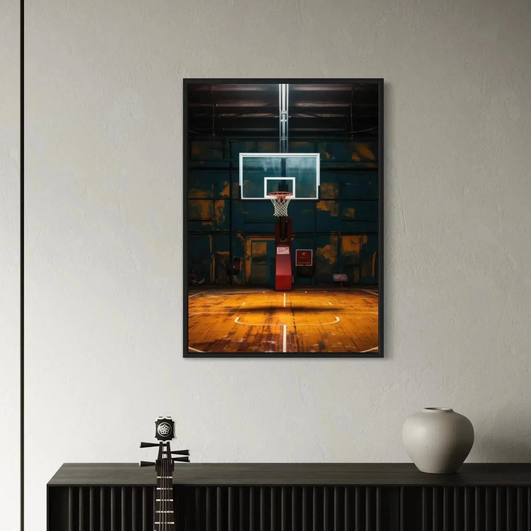 Close-up view of the glowing, worn hardwood floor texture from the 12 x 16 (Copy) artwork.