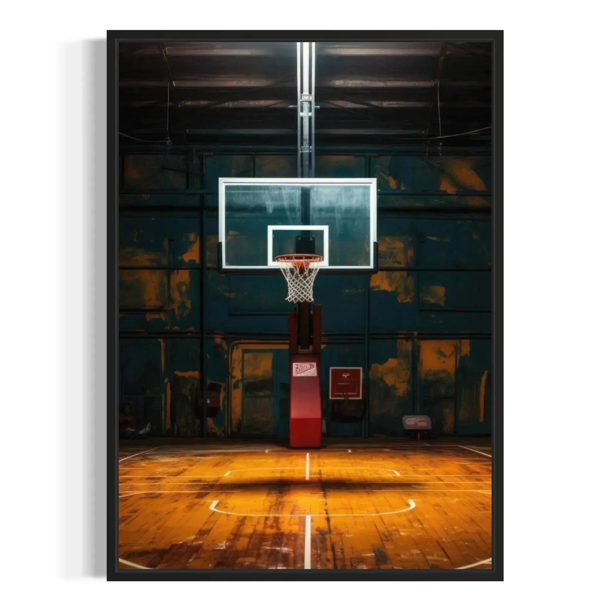 Detail of the red pole support and clear glass backboard in the athletic photo 12 x 16 (Copy).