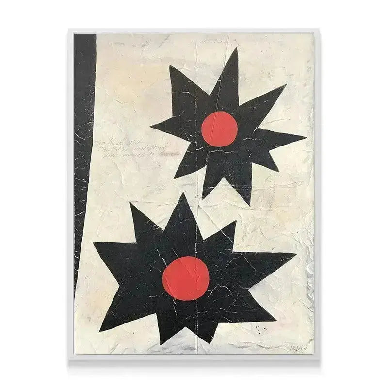 Detailed shot of the lower black starburst and brilliant red center in '2Suns'.