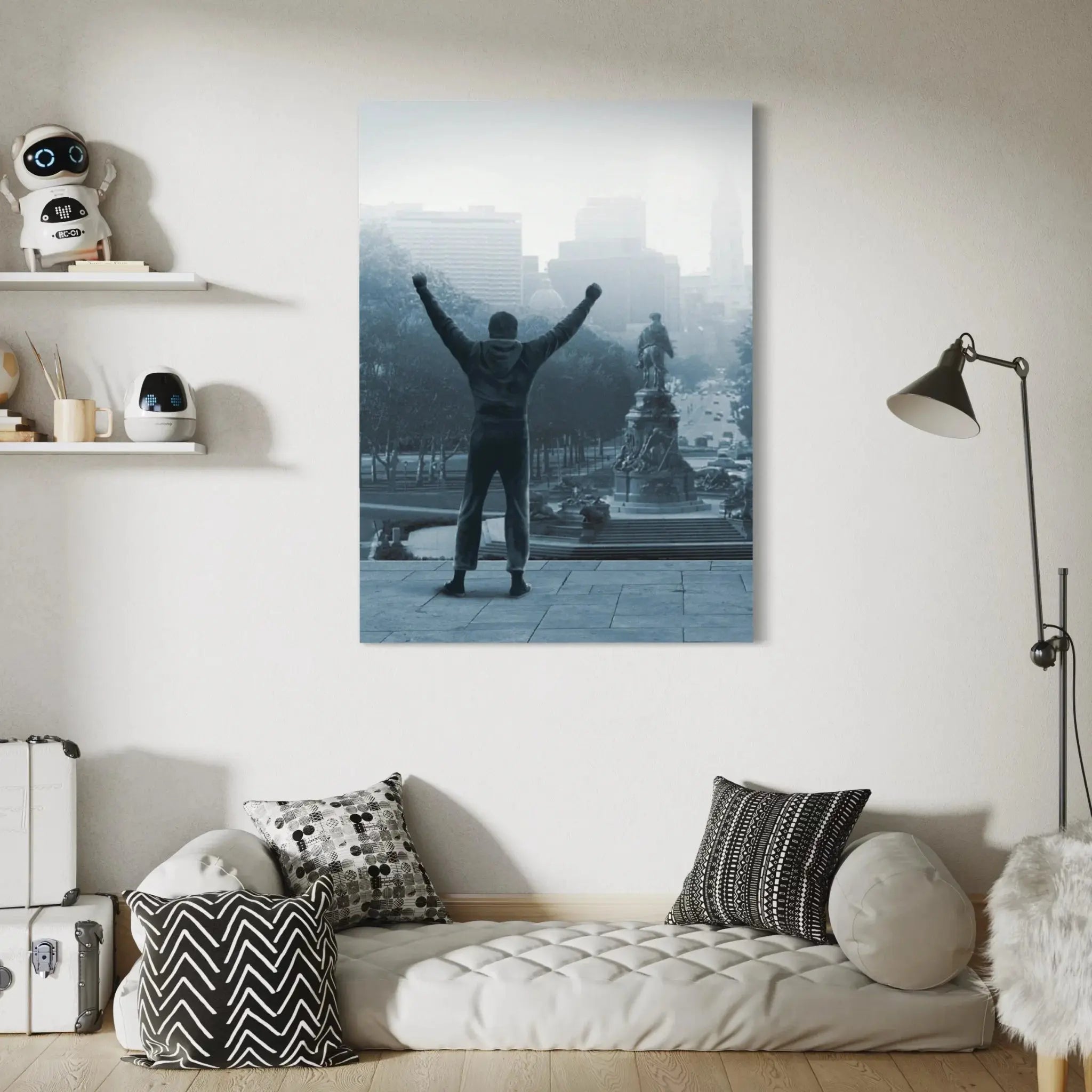 Living room with great canvas of Rocky Balboa Steps Wall Art