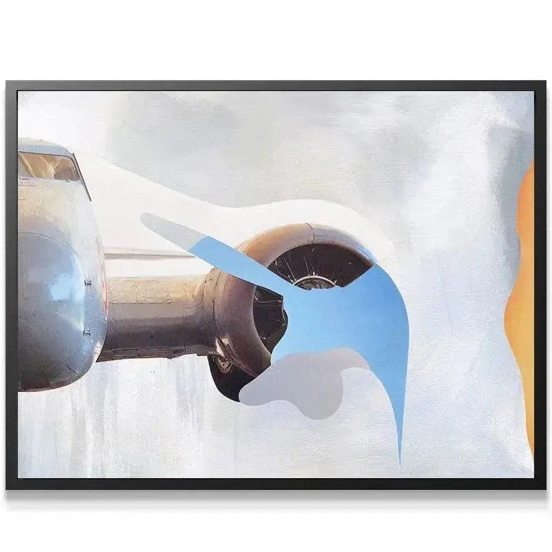 Full view of the collage art, showing the industrial design and sharp shapes of 'A Mystery Never Happens Again.'