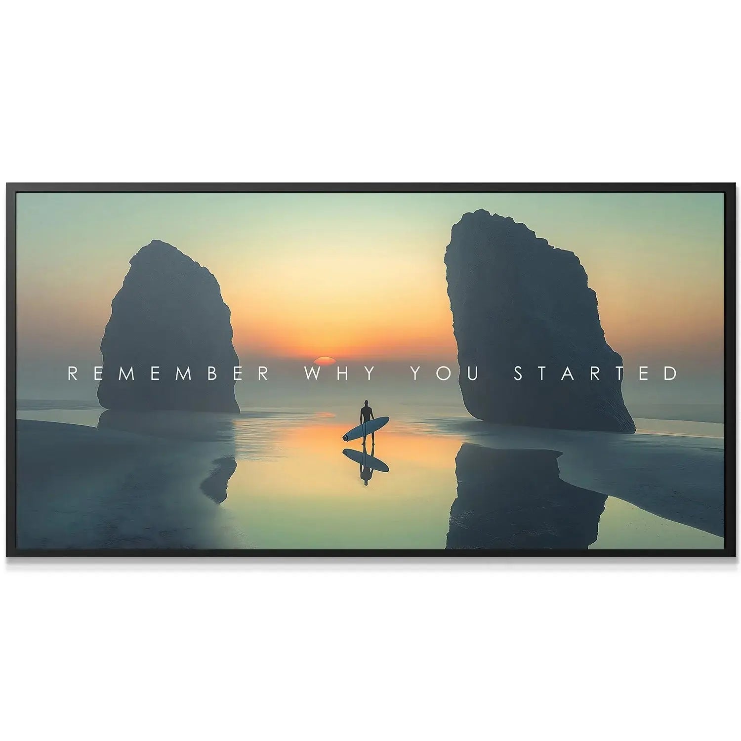 Close-up texture of the wet sand reflecting the vibrant orange and teal sky for Action Sports - Remember Why You Started.