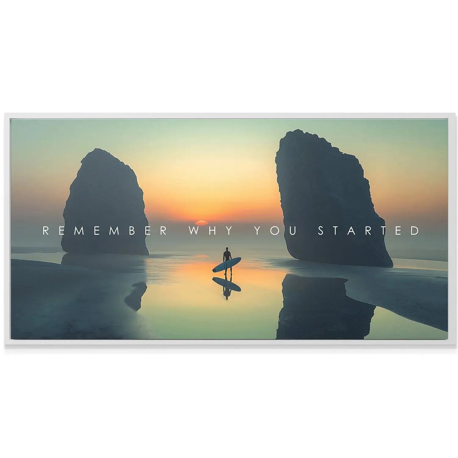 Low angle shot highlighting the immense scale of the sea stacks in the motivational print Action Sports - Remember Why You Started.