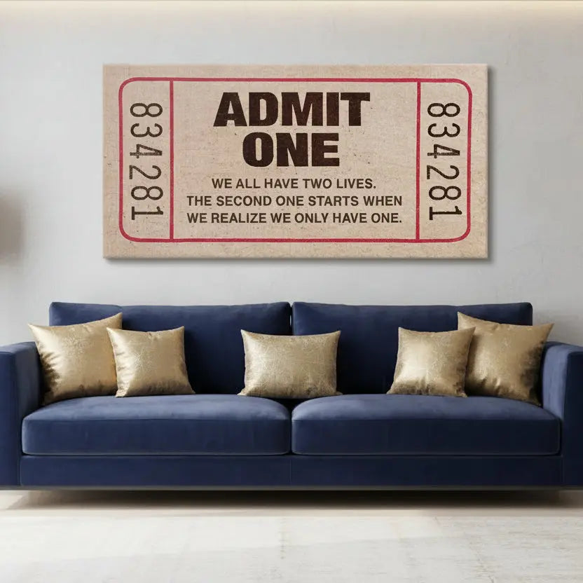 Corner angle showing the large vertical numbering alongside the "Admit One" title.