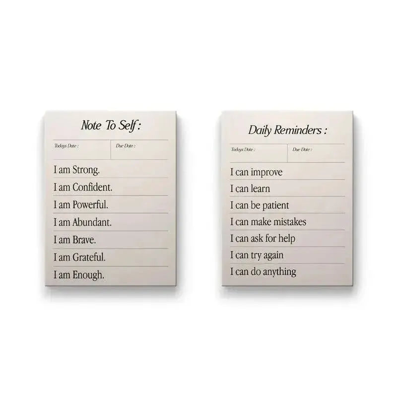 Detailed macro image of the text on the "Note To Self" portion of the Affirmations Set.