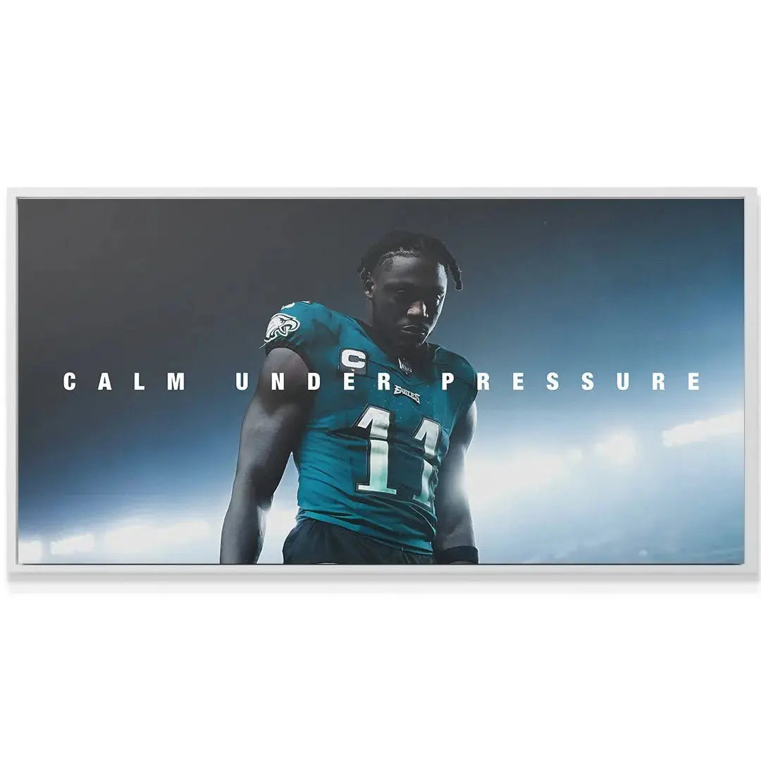 Horizontal view of the gallery-wrapped canvas texture featuring AJ Brown - Calm Under Pressure.