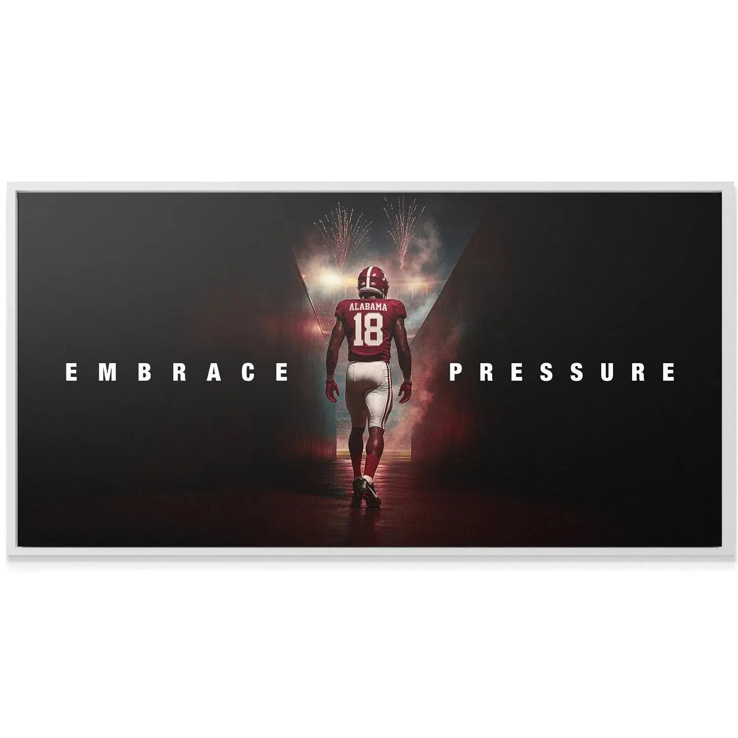 Motivational decor highlighting the contrast between the dark tunnel and the bright field lights in 'Alabama - Embrace Pressure'.