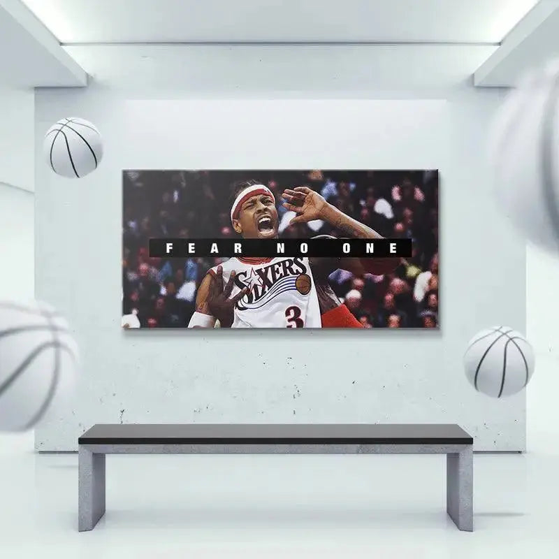 NBA memorabilia print featuring Allen Iverson - Fear No One wearing the official 76ers uniform.
