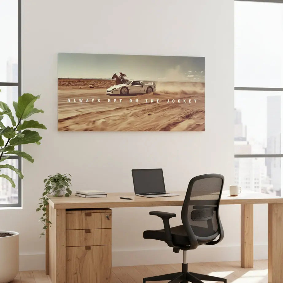Textured view of the dusty, high-speed desert track in the Always Bet The Jockey scene.