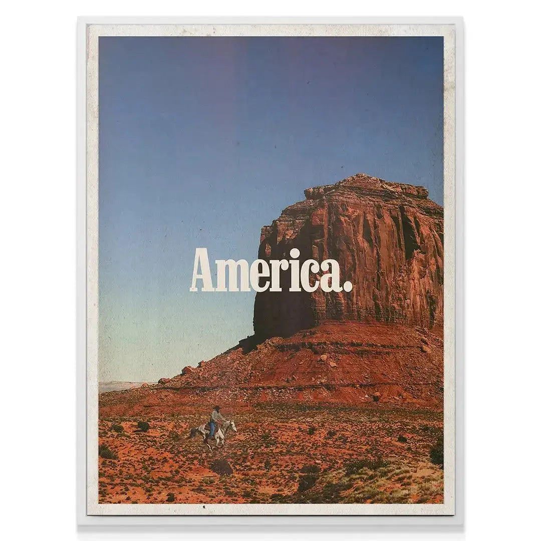 Detailed view of the lone cowboy on horseback in the arid foreground of America Marlboro - Ad 2.