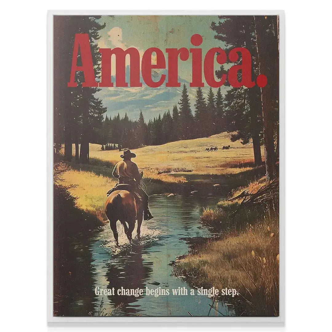 Full view of the poster displaying the iconic red "America." typography, America Marlboro - Ad 3.