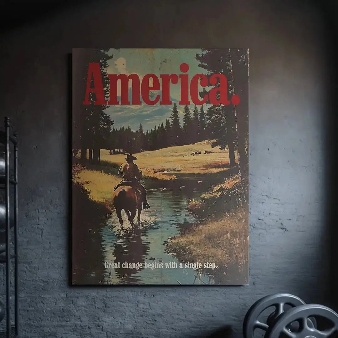 Medium angle of the horseback rider reflecting in the stream water, America Marlboro - Ad 3.