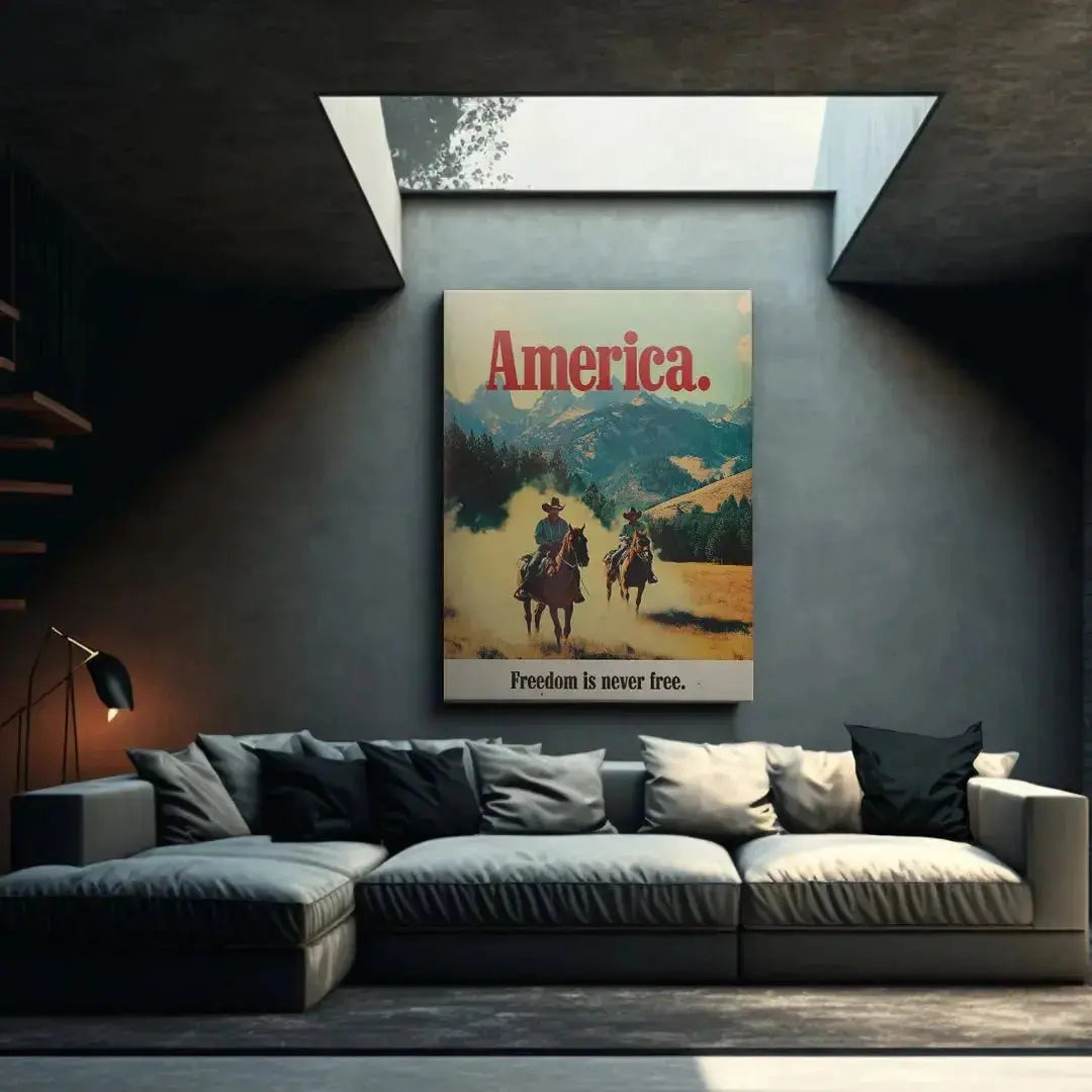 Detailed view of the majestic mountains and hazy skyline backdrop in America Marlboro - Ad 5 artwork.