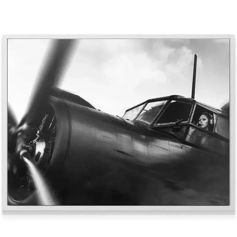 Dynamic angle showing the motion blur of the propeller blades near the engine cowl, emphasizing the American Aviator's speed.