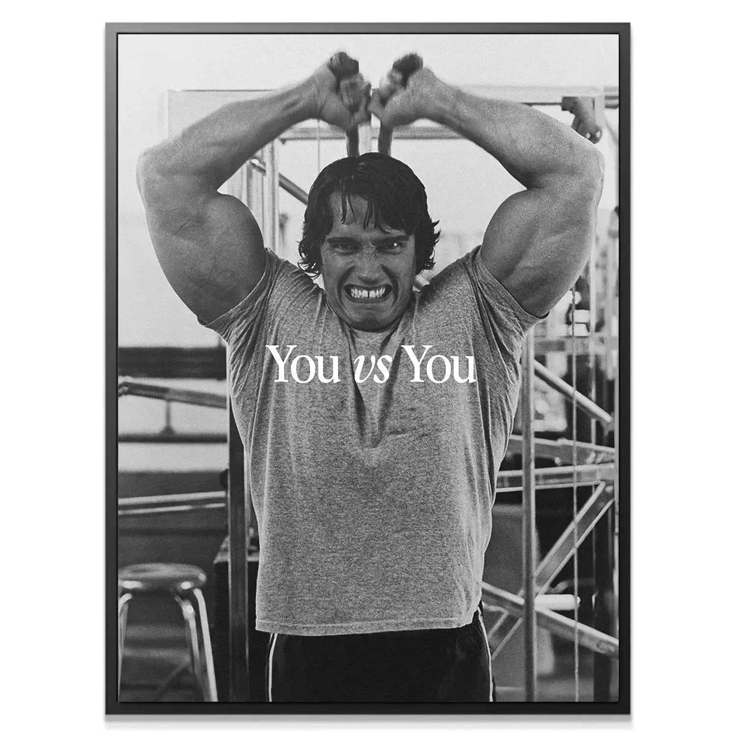 Intense facial expression and grit displayed by Arnold in the 'Arnold - You vs You' poster print close-up.