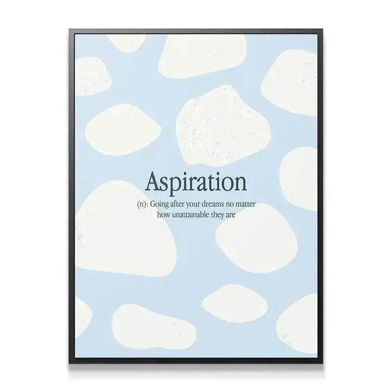 Close-up detail shot focusing on the crisp typography of Aspiration and its empowering meaning.