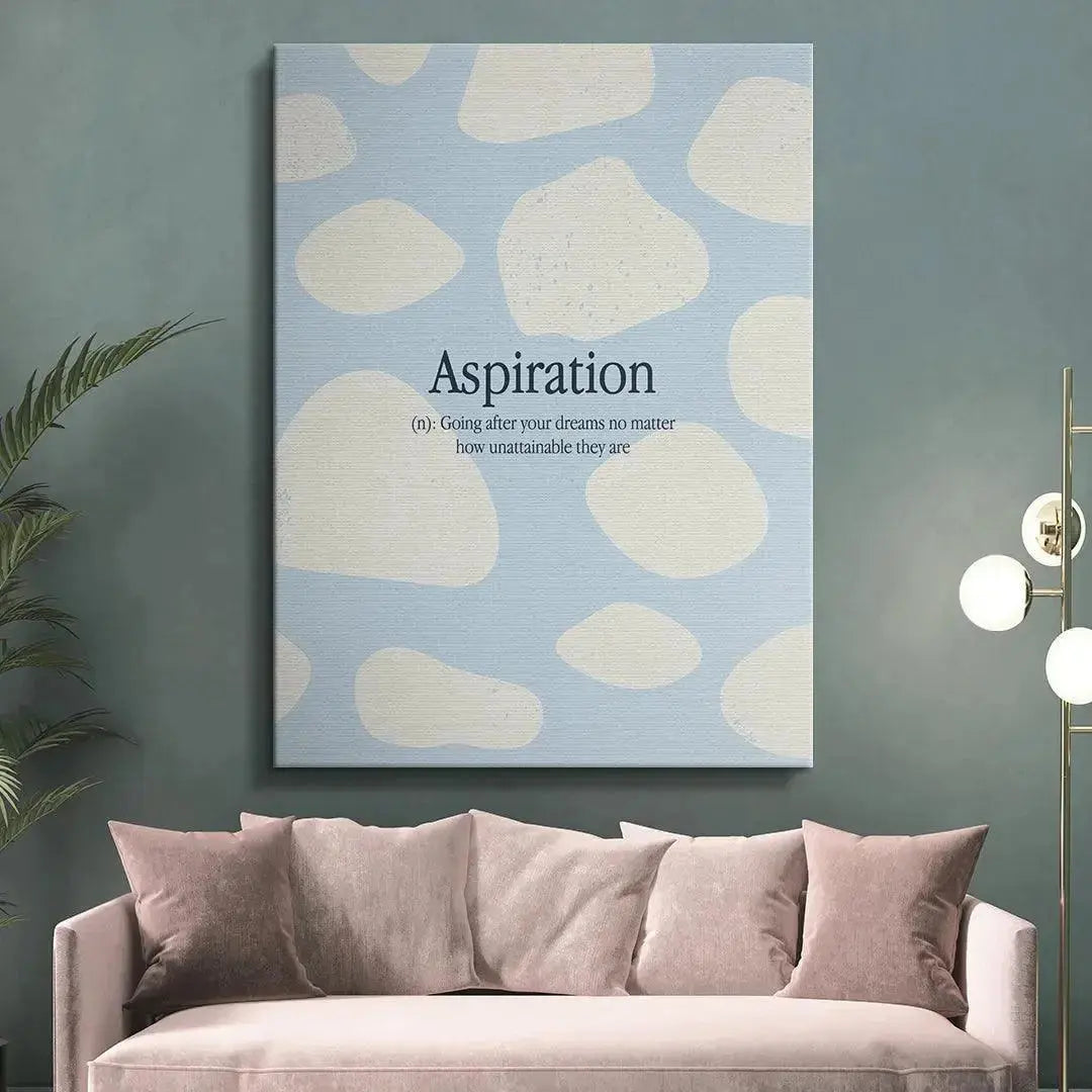 Abstract view emphasizing the white, pebble-like shapes surrounding the term Aspiration.