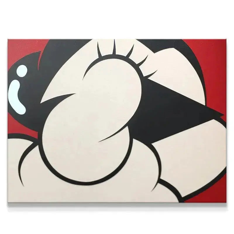 Close-up detail of the stylized cartoon eye and prominent lashes in the painting Ast.
