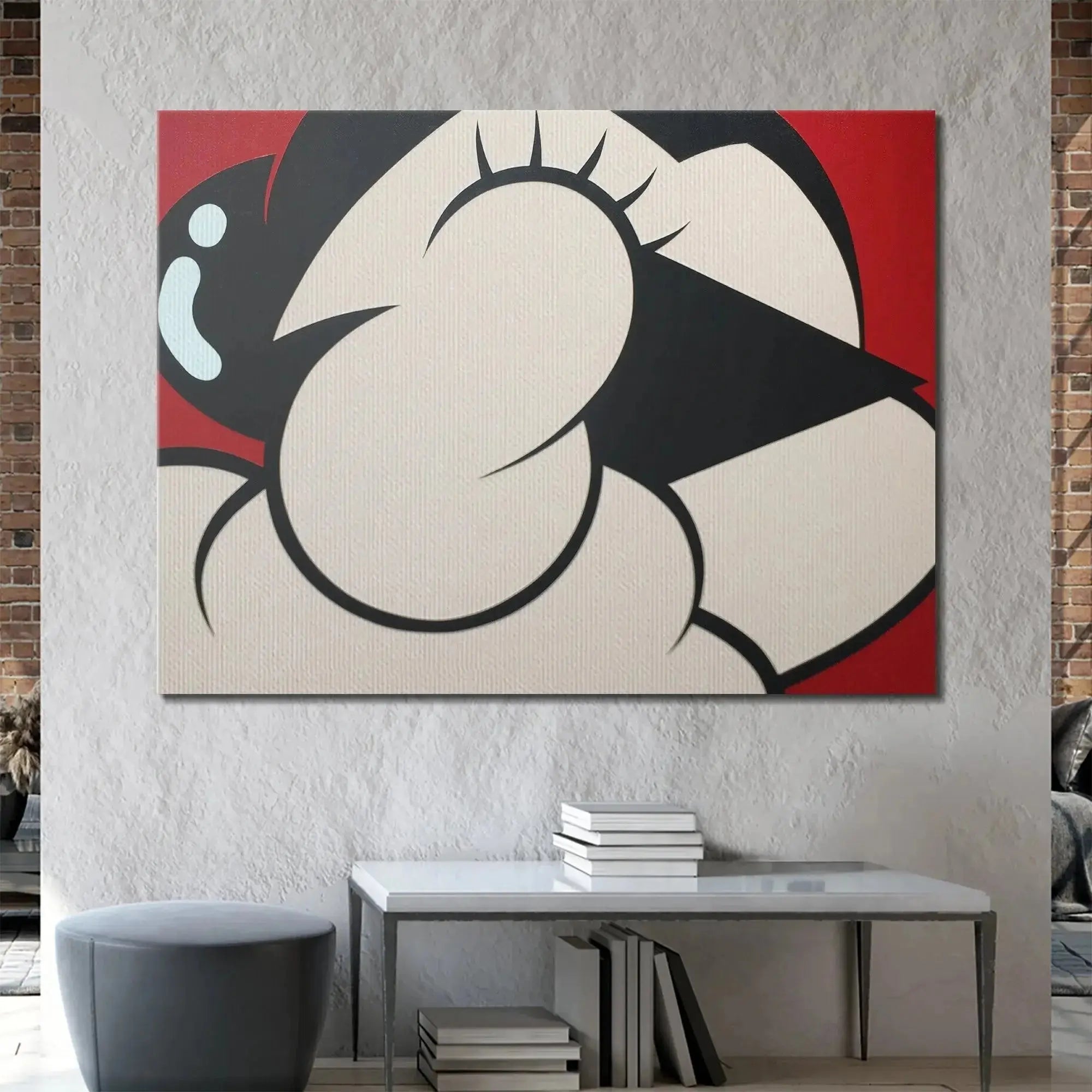 Lifestyle shot displaying Ast hung dramatically over a minimalist living room console.