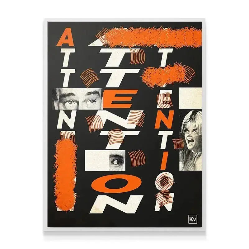 Side angle view of the framed Attention print highlighting the depth and professional presentation of the artwork.