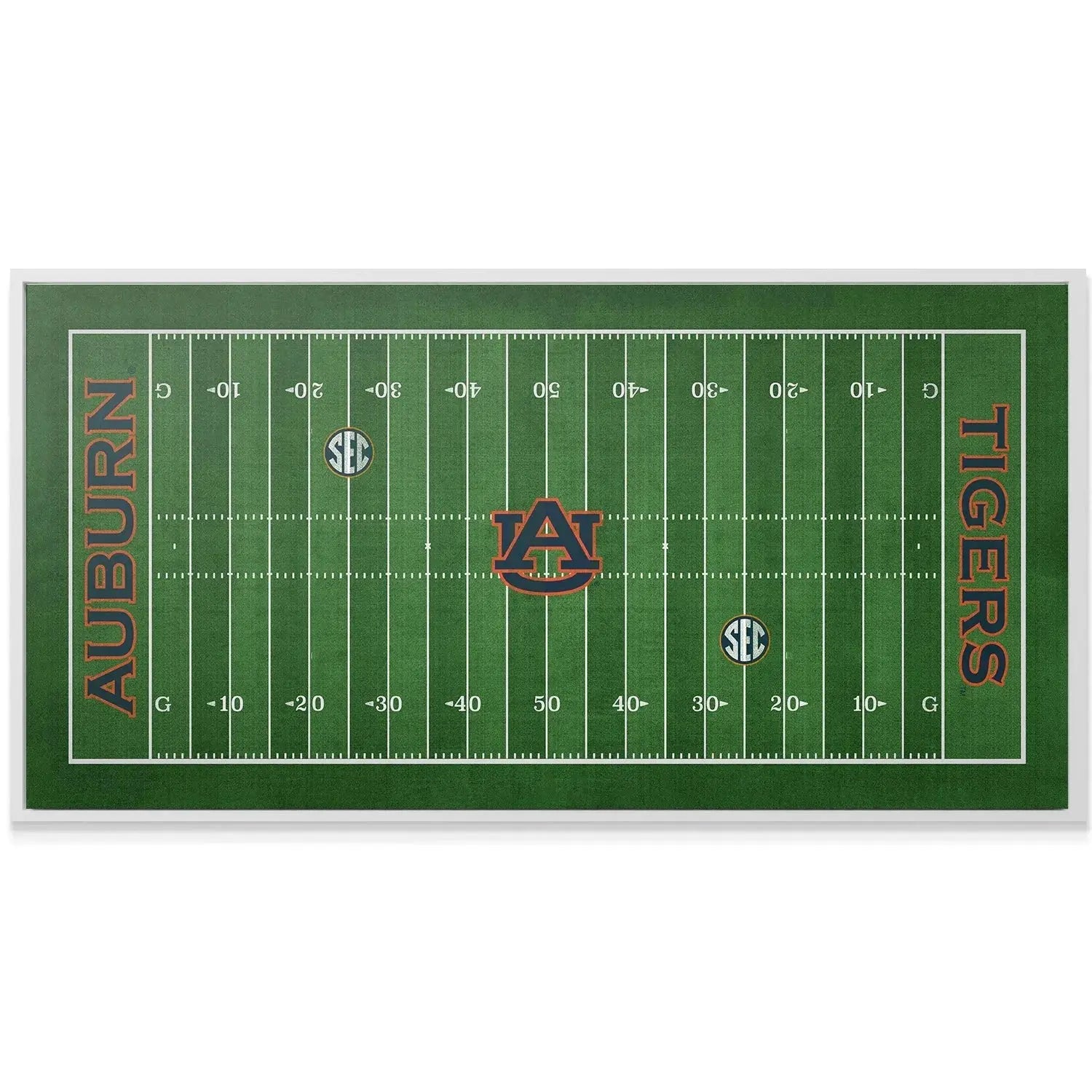 The central "AU" logo highlighted at the 50-yard line of the Auburn - Full Field print.