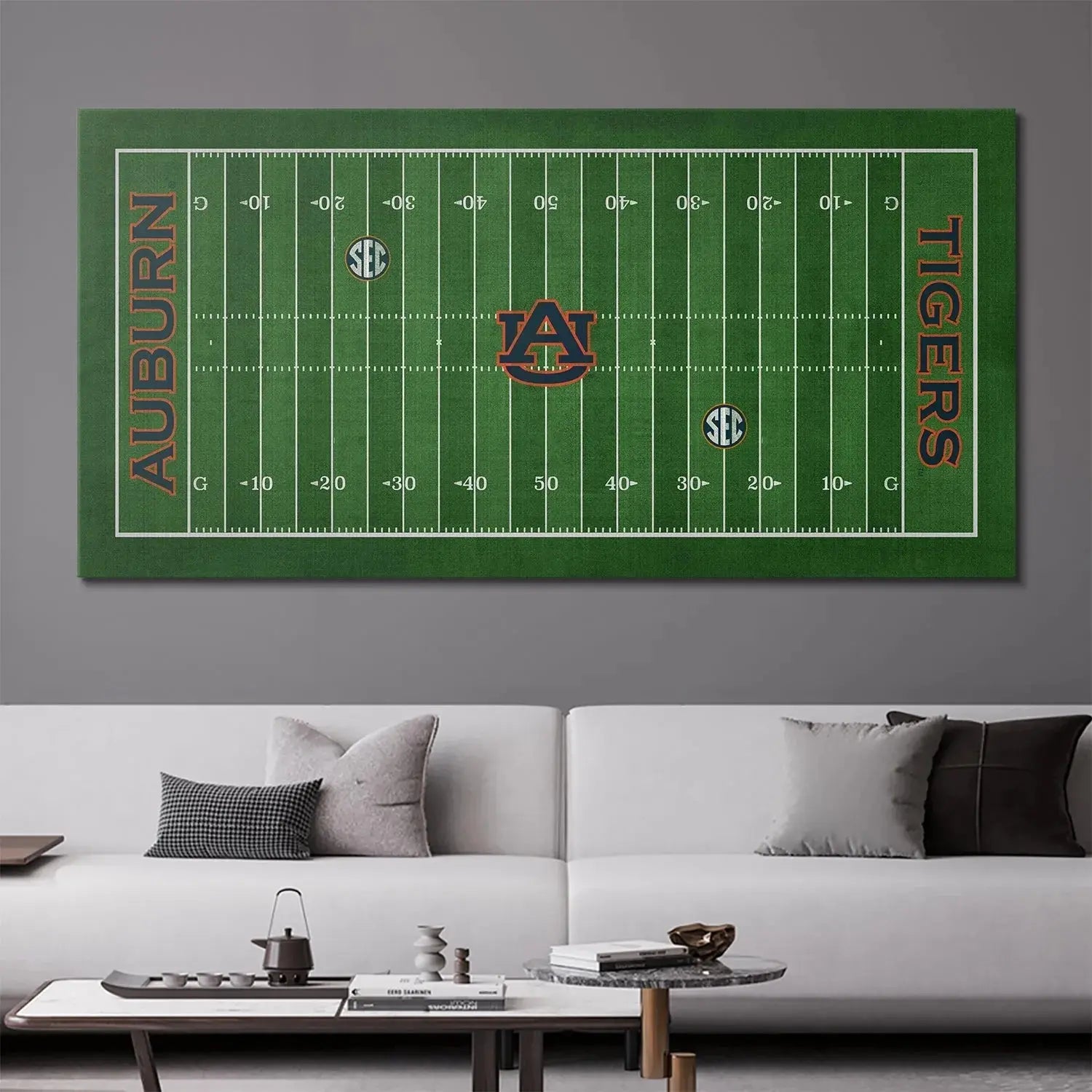 Wide shot showcasing the entire rectangular layout of the Auburn - Full Field canvas art.
