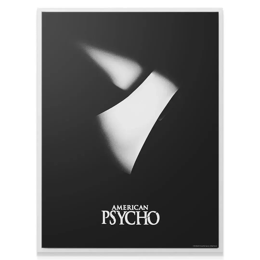 Full view of the black and white American Psycho print showing the Axe reflecting light.