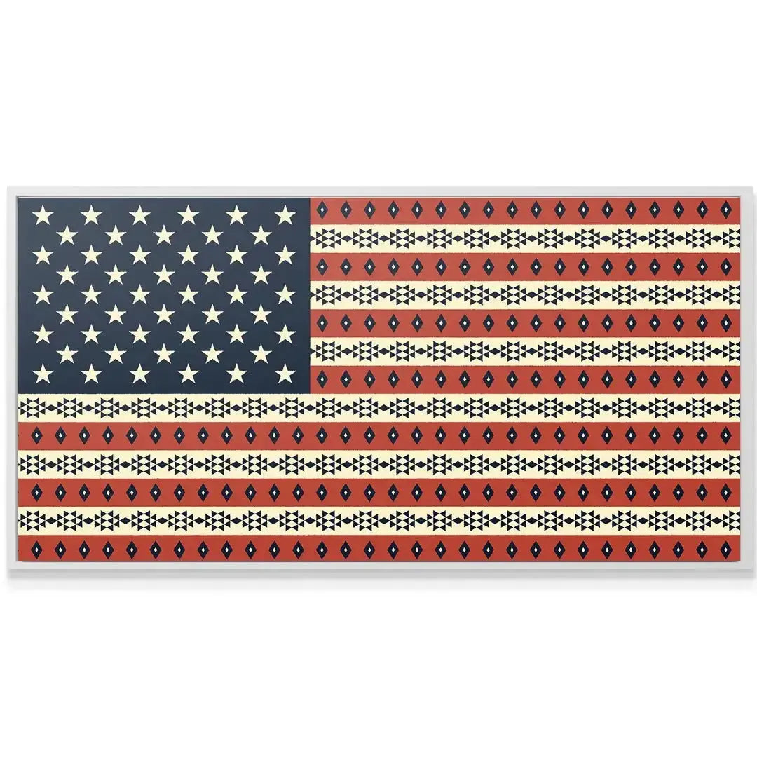 Detailed shot focusing on the navy canton and the 50 stars of the Aztec USA Flag design.