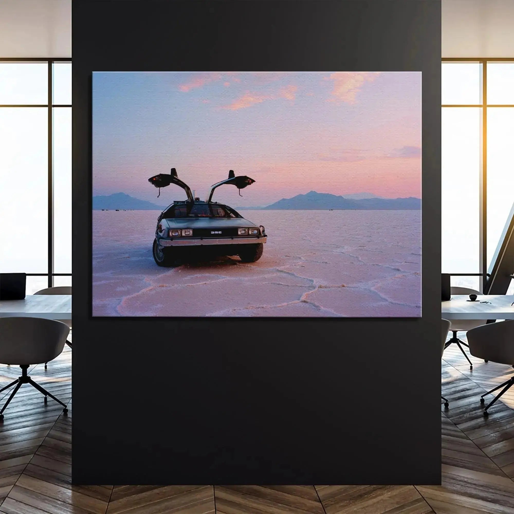 Lifestyle perspective of the B2TF print mounted above a modern sofa in a living room setting.