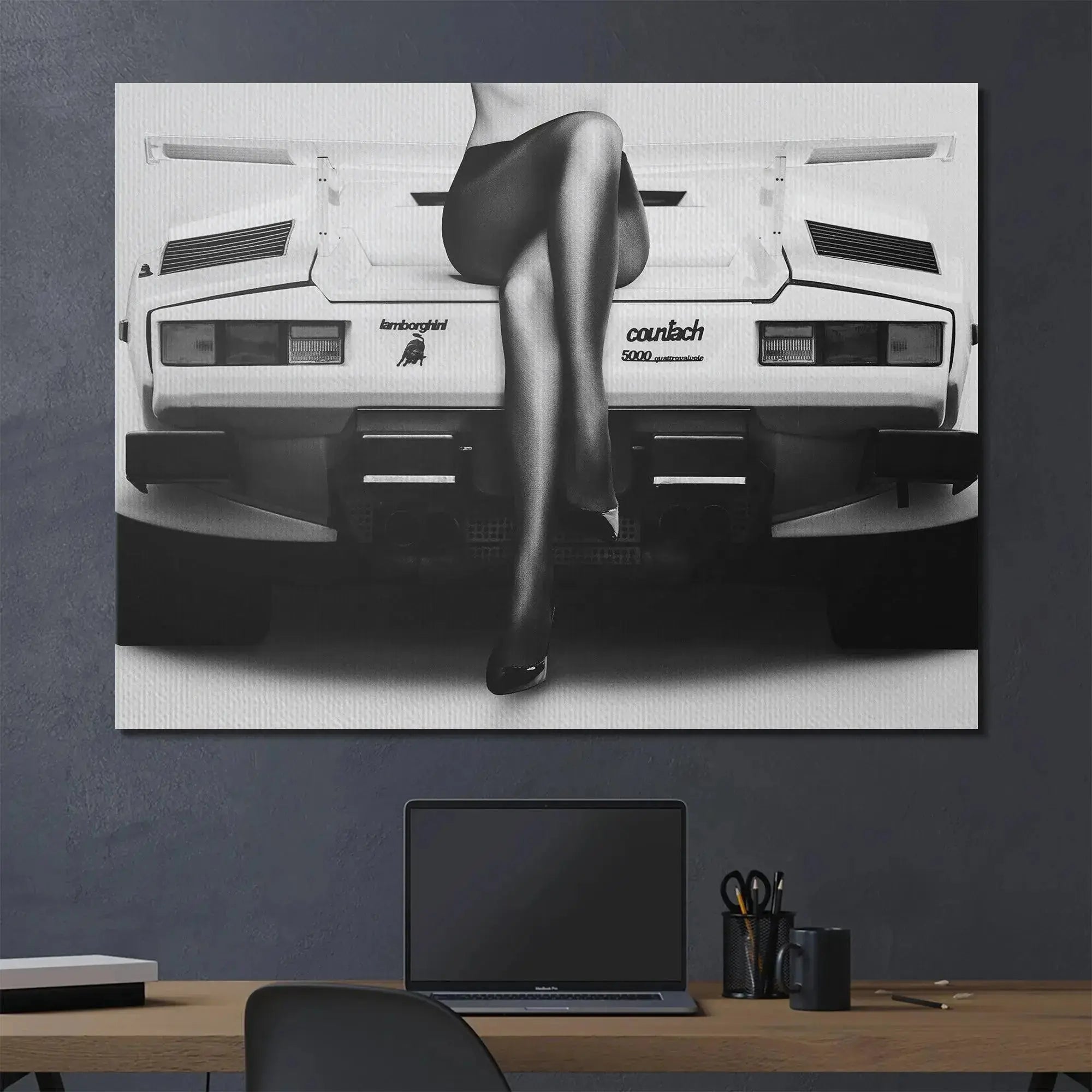 Detailed shot emphasizing the geometric vents and engine cover on the Countach Back End.